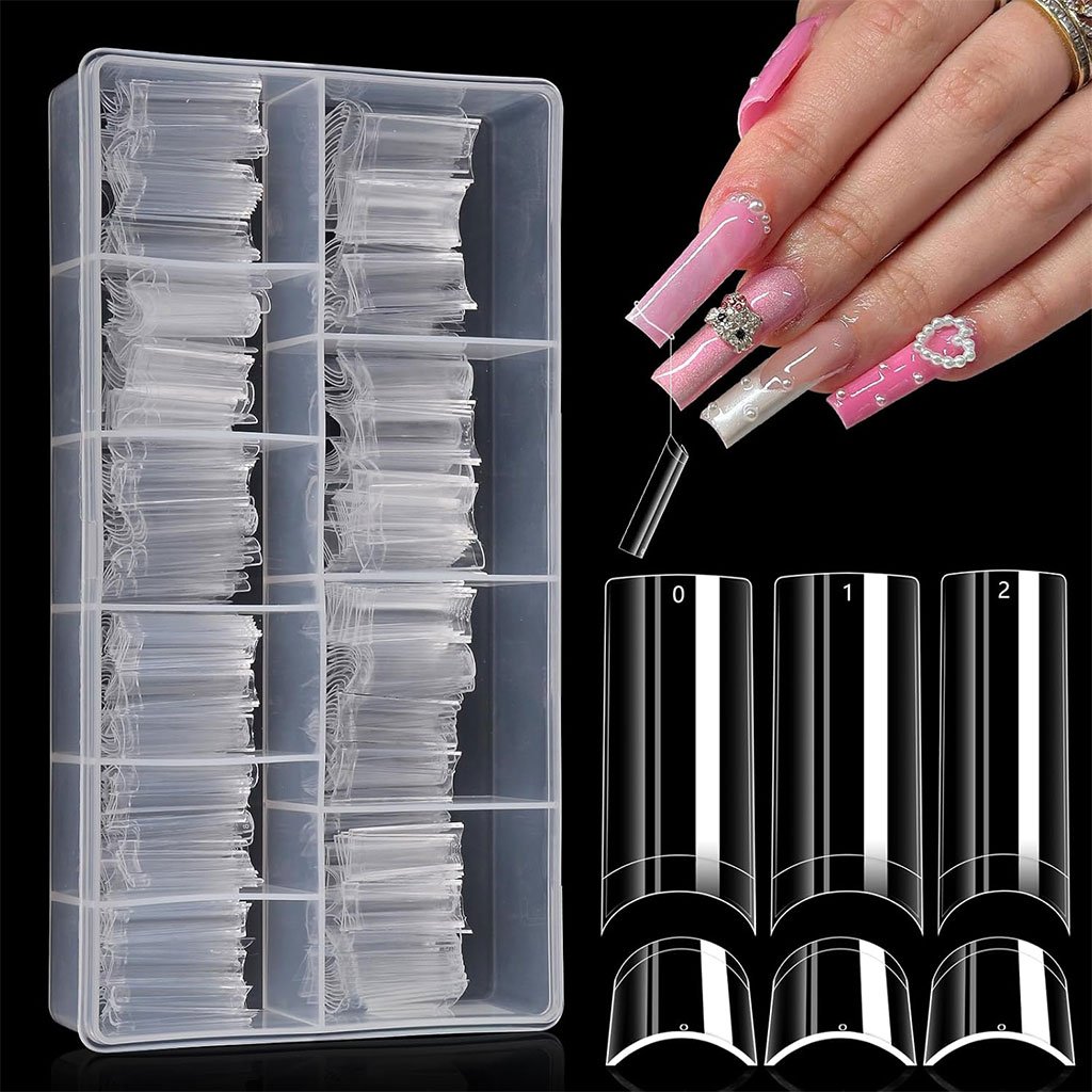 NA8506-CNC-1.jpg 100PCS faux ongles carrés transparents professionnels en acrylique – طقم أظافر صناعية - الصورة 1